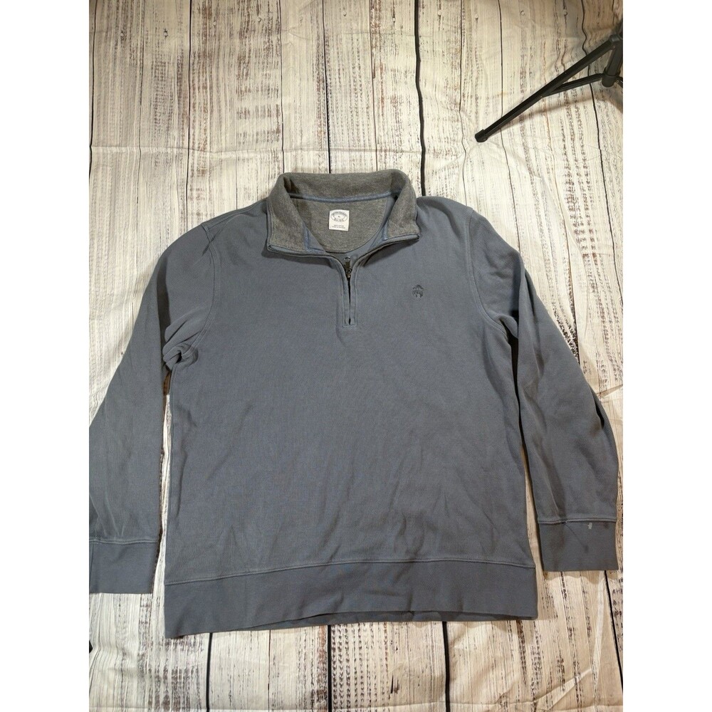 Brooks Brothers Mens XL Blue 100% Cotton Ribbed Quarter Zip Sweater